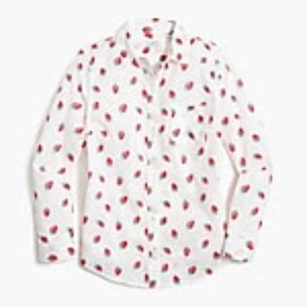Strawberry Print Long Sleeve Button up by JCrew Factory in Size Small